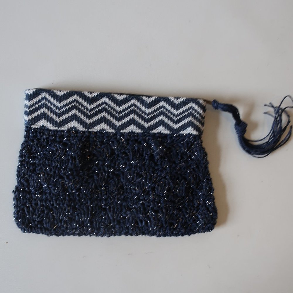 NWOT TINA DEMEL BOHO CHIC STRAW ZIP POUCH BAG *